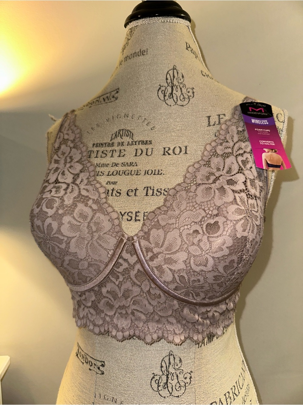 MAIDENFORM DM1188 Pure Comfort WireFree Evening Shadow Lace Bralette Bra 38C NWT